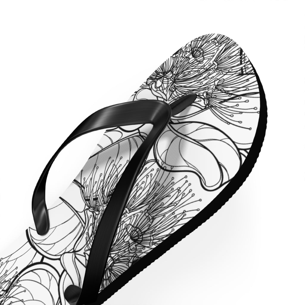 Pohutukawa Flower Jandals — Aotearoa New Zealand Monochrome Botanical Beach Wear
