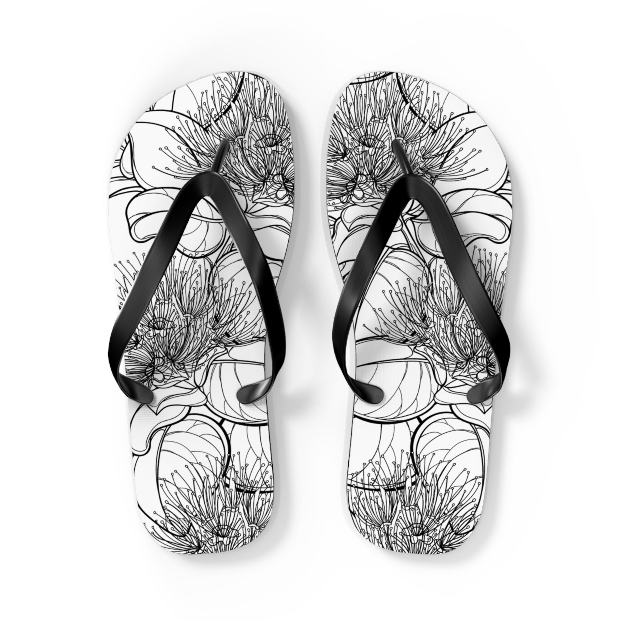 Pohutukawa Flower Jandals — Aotearoa New Zealand Monochrome Botanical Beach Wear