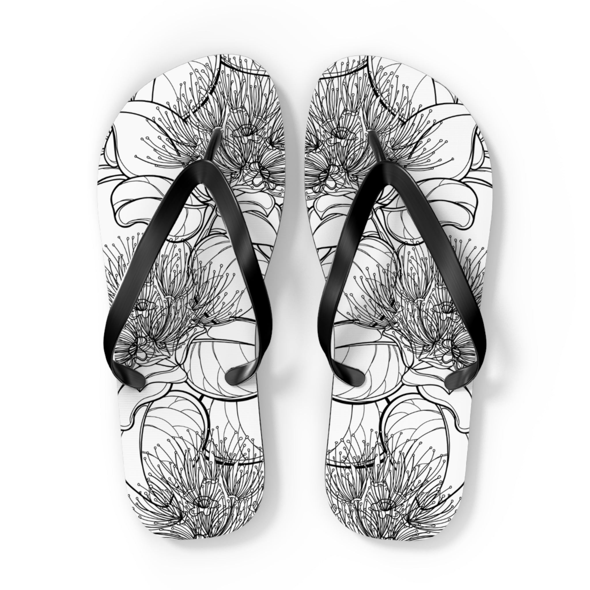 Pohutukawa Flower Jandals — Aotearoa New Zealand Monochrome Botanical Beach Wear