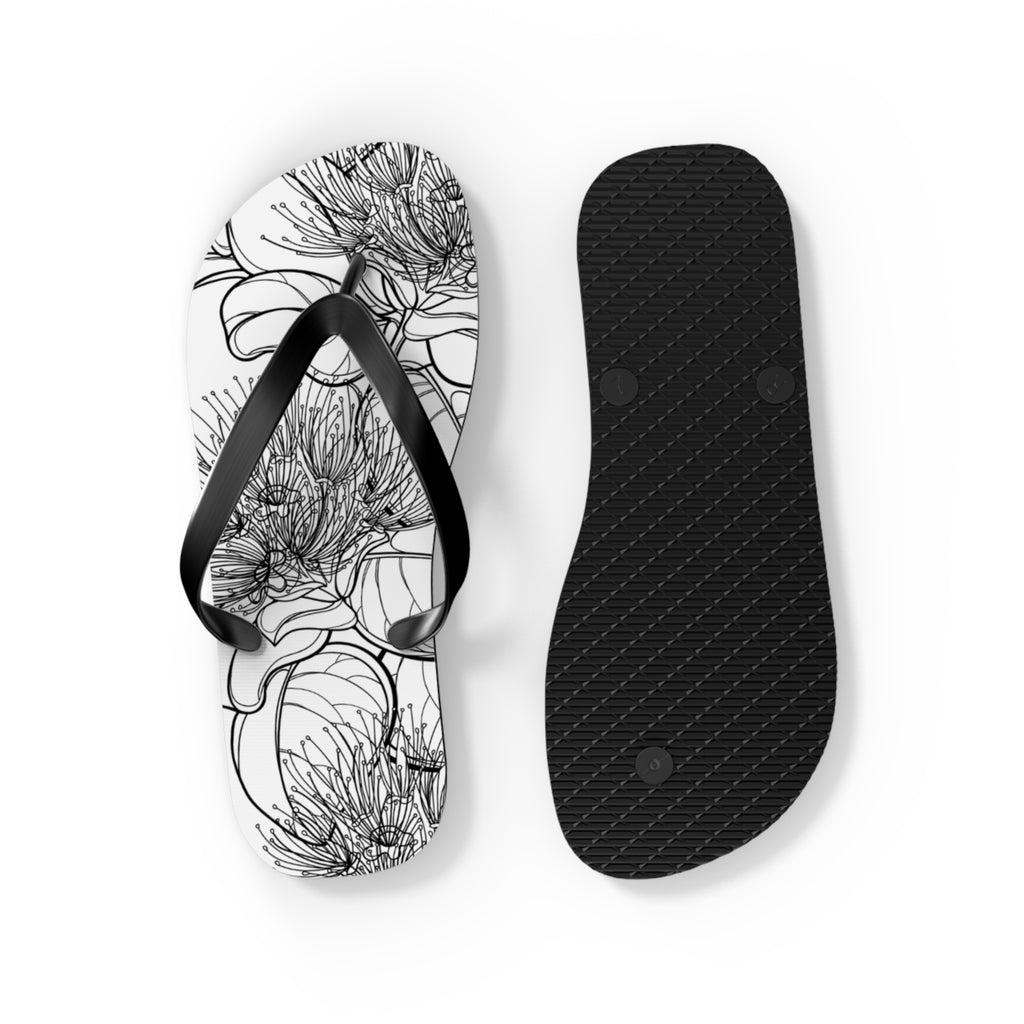 Pohutukawa Flower Jandals — Aotearoa New Zealand Monochrome Botanical Beach Wear