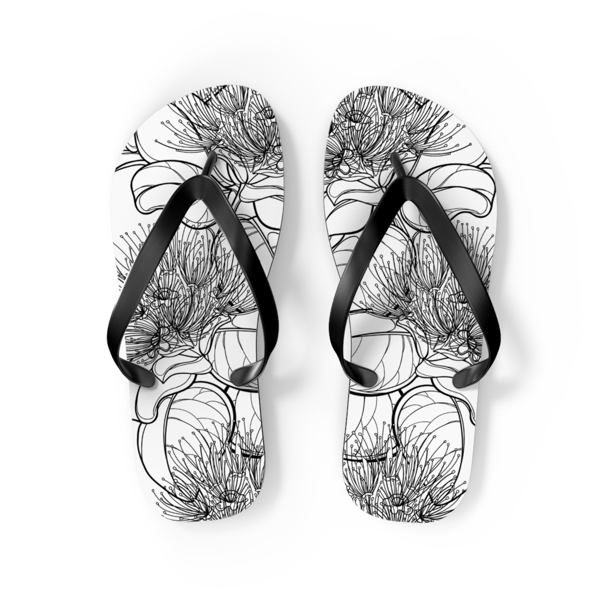 Pohutukawa Flower Jandals — Aotearoa New Zealand Monochrome Botanical Beach Wear