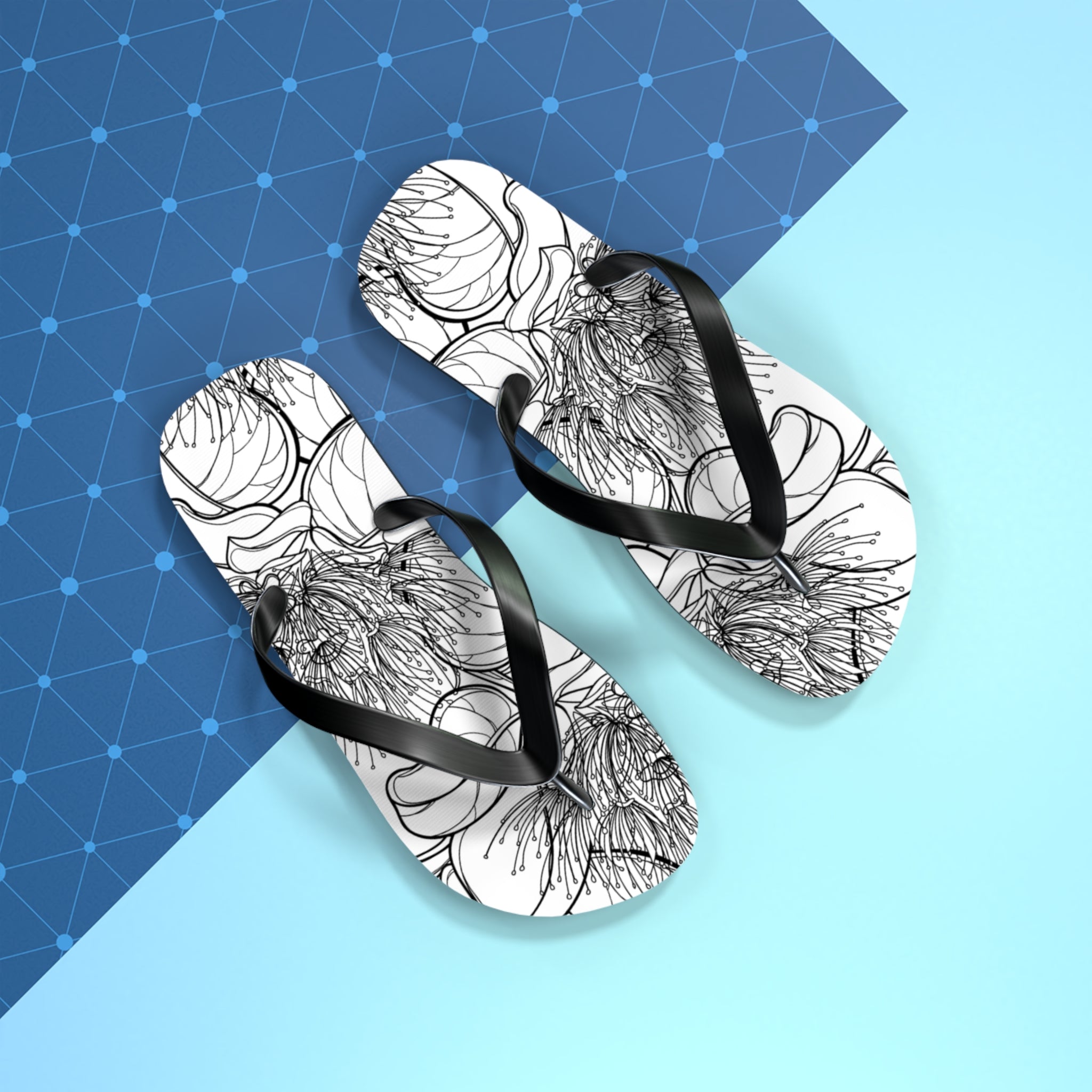 Pohutukawa Flower Jandals — Aotearoa New Zealand Monochrome Botanical Beach Wear