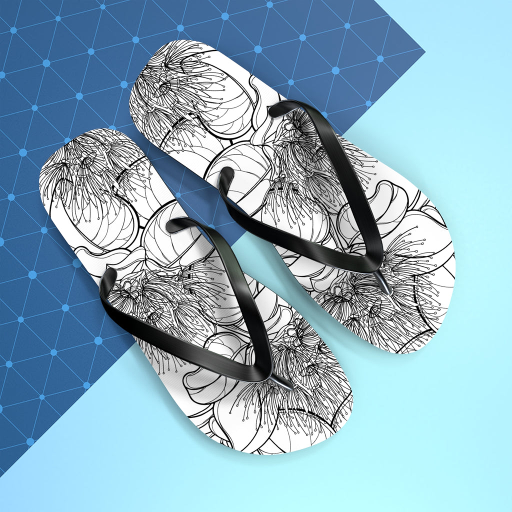 Pohutukawa Flower Jandals — Aotearoa New Zealand Monochrome Botanical Beach Wear