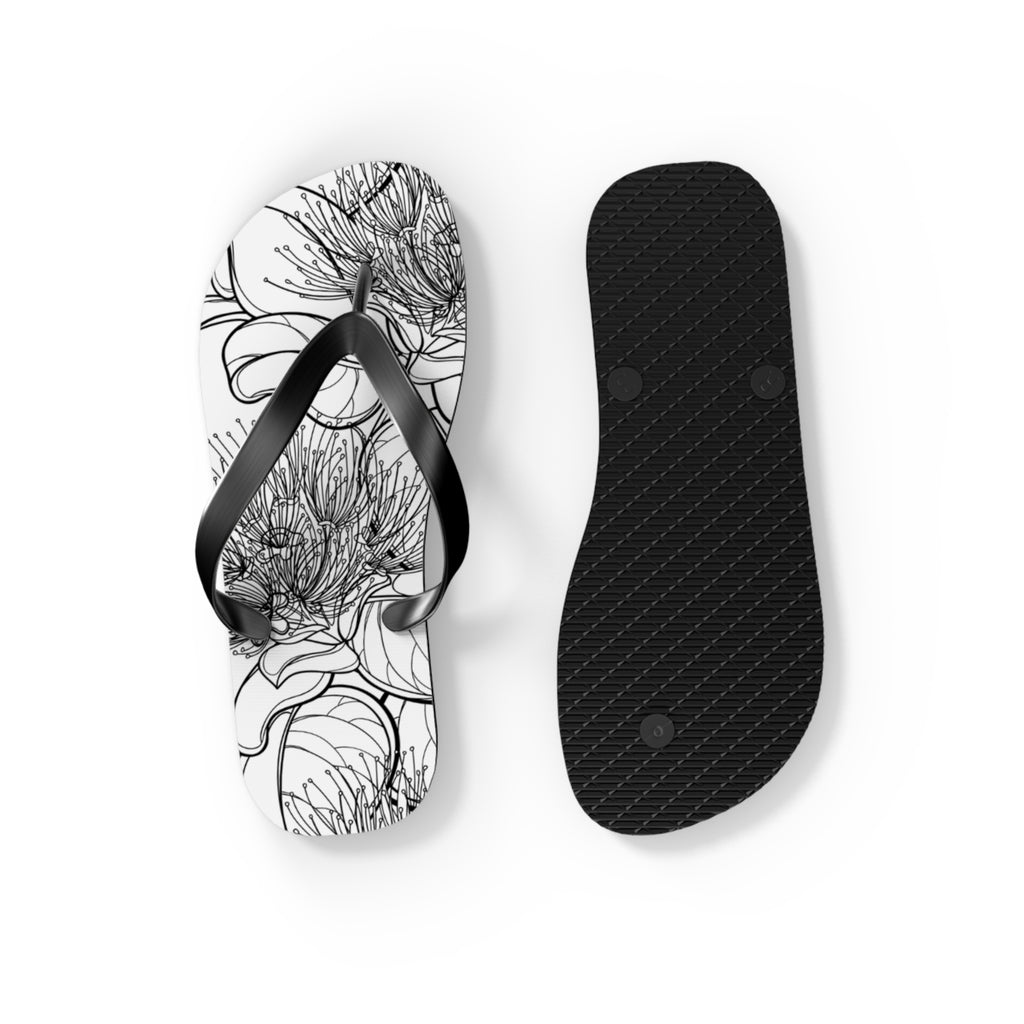 Pohutukawa Flower Jandals — Aotearoa New Zealand Monochrome Botanical Beach Wear