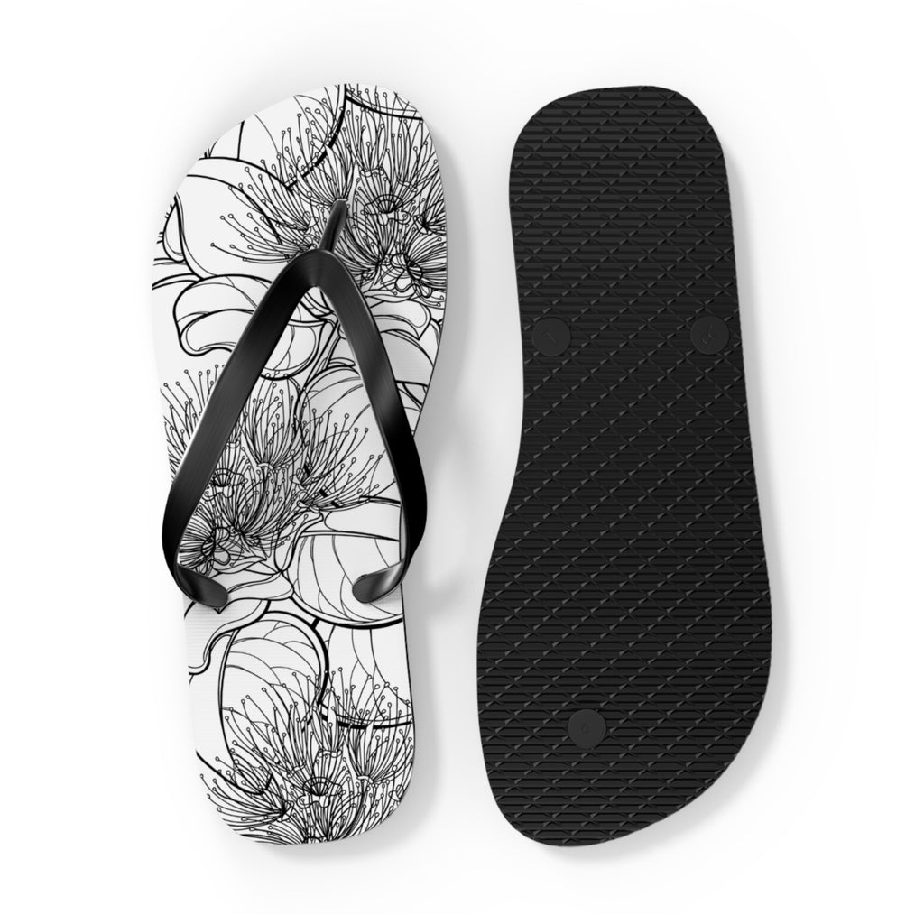 Pohutukawa Flower Jandals — Aotearoa New Zealand Monochrome Botanical Beach Wear