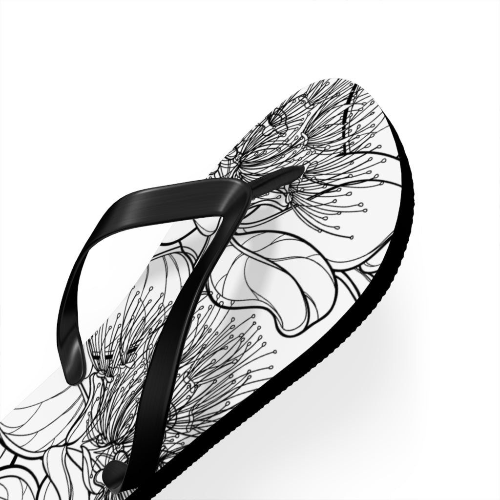Pohutukawa Flower Jandals — Aotearoa New Zealand Monochrome Botanical Beach Wear
