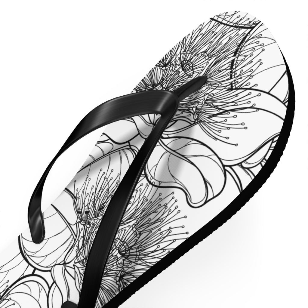 Pohutukawa Flower Jandals — Aotearoa New Zealand Monochrome Botanical Beach Wear